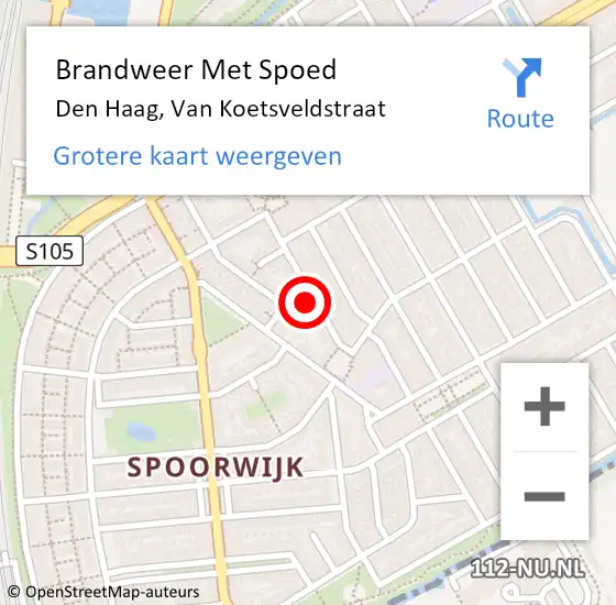 Locatie op kaart van de 112 melding: Brandweer Met Spoed Naar Den Haag, Van Koetsveldstraat op 30 mei 2025 17:02