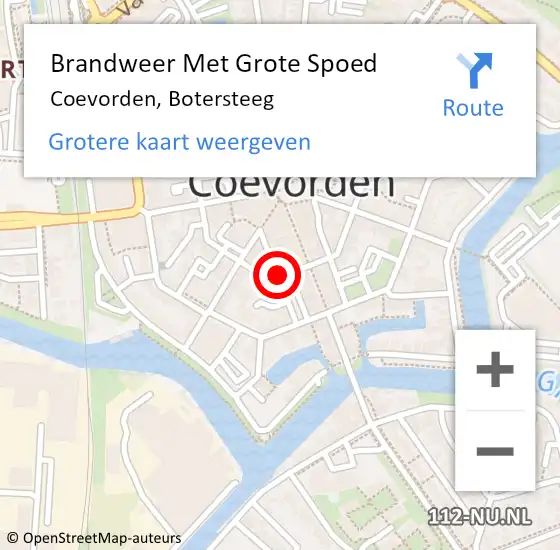 Locatie op kaart van de 112 melding: Brandweer Met Grote Spoed Naar Coevorden, Botersteeg op 18 november 2014 18:34