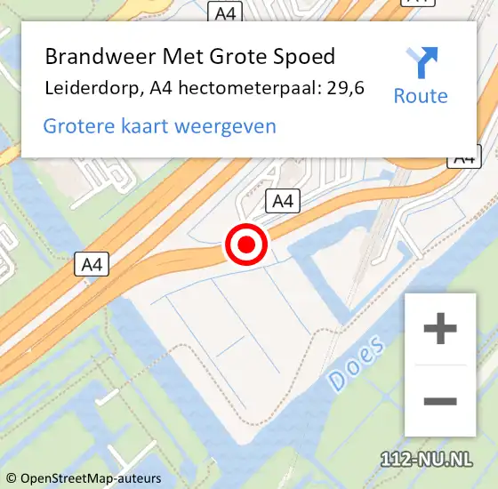Locatie op kaart van de 112 melding: Brandweer Met Grote Spoed Naar Leiderdorp, A4 hectometerpaal: 29,6 op 30 mei 2025 21:37