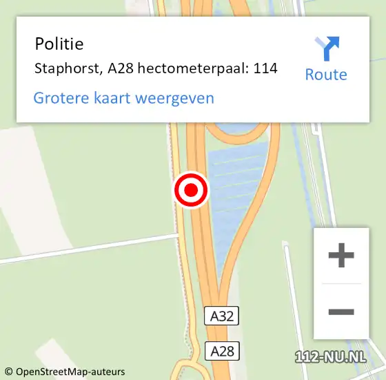 Locatie op kaart van de 112 melding: Politie Staphorst, A28 hectometerpaal: 114 op 30 mei 2025 21:42