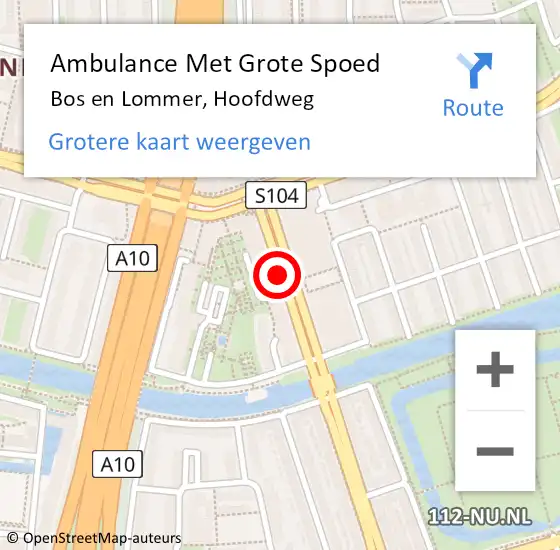 Locatie op kaart van de 112 melding: Ambulance Met Grote Spoed Naar Bos en Lommer, Hoofdweg op 18 november 2014 18:47