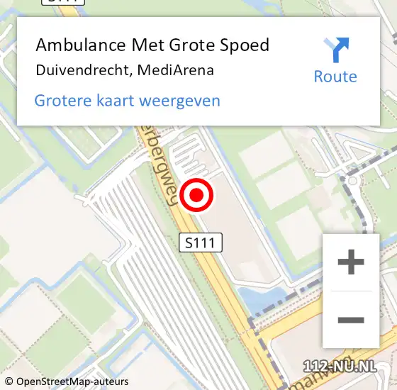 Locatie op kaart van de 112 melding: Ambulance Met Grote Spoed Naar Duivendrecht, MediArena op 31 mei 2025 01:17