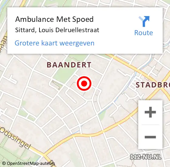 Locatie op kaart van de 112 melding: Ambulance Met Spoed Naar Sittard, Louis Delruellestraat op 18 november 2014 19:05