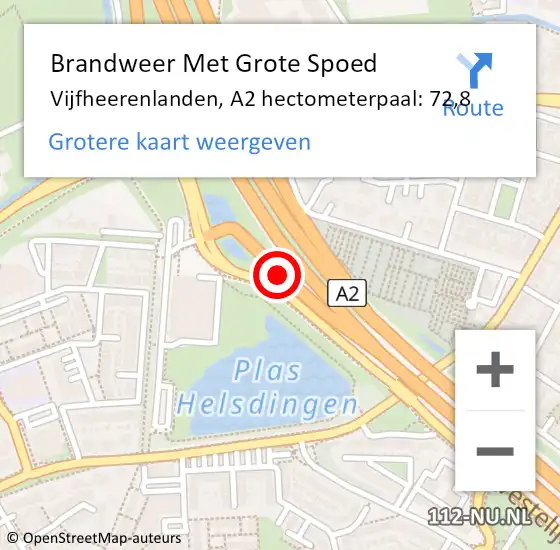 Locatie op kaart van de 112 melding: Brandweer Met Grote Spoed Naar Vijfheerenlanden, A2 hectometerpaal: 72,8 op 31 mei 2025 02:20