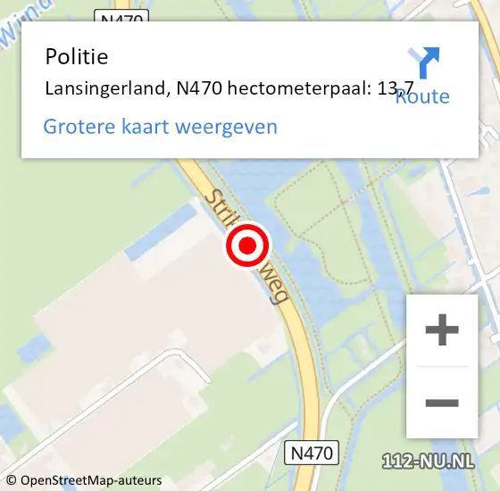Locatie op kaart van de 112 melding: Politie Lansingerland, N470 hectometerpaal: 13,7 op 31 mei 2025 05:52