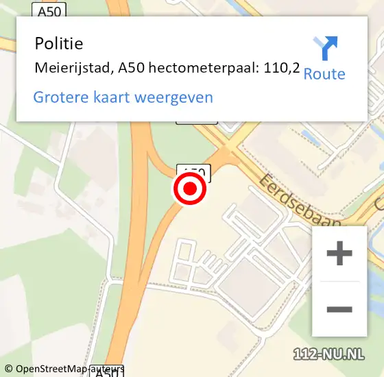 Locatie op kaart van de 112 melding: Politie Meierijstad, A50 hectometerpaal: 110,2 op 31 mei 2025 06:34