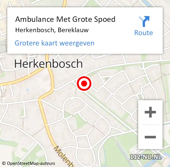 Locatie op kaart van de 112 melding: Ambulance Met Grote Spoed Naar Herkenbosch, Bereklauw op 18 november 2014 20:15