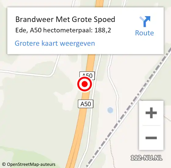 Locatie op kaart van de 112 melding: Brandweer Met Grote Spoed Naar Ede, A50 hectometerpaal: 188,2 op 31 mei 2025 15:51