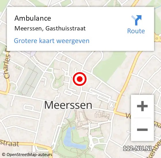 Locatie op kaart van de 112 melding: Ambulance Meerssen, Gasthuisstraat op 18 november 2014 20:56