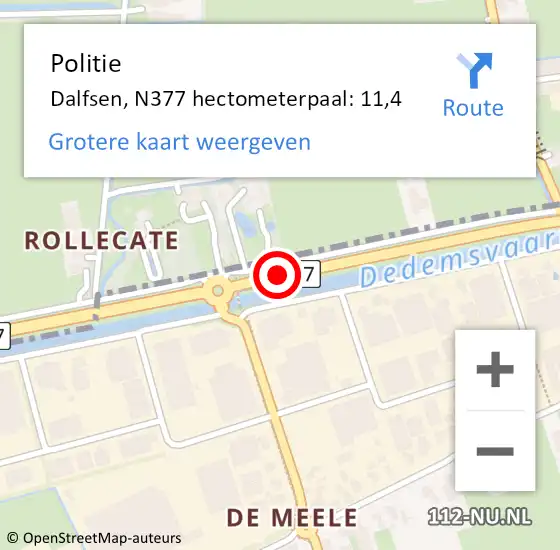Locatie op kaart van de 112 melding: Politie Dalfsen, N377 hectometerpaal: 11,4 op 31 mei 2025 18:53