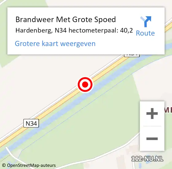 Locatie op kaart van de 112 melding: Brandweer Met Grote Spoed Naar Hardenberg, N34 hectometerpaal: 40,2 op 31 mei 2025 18:57