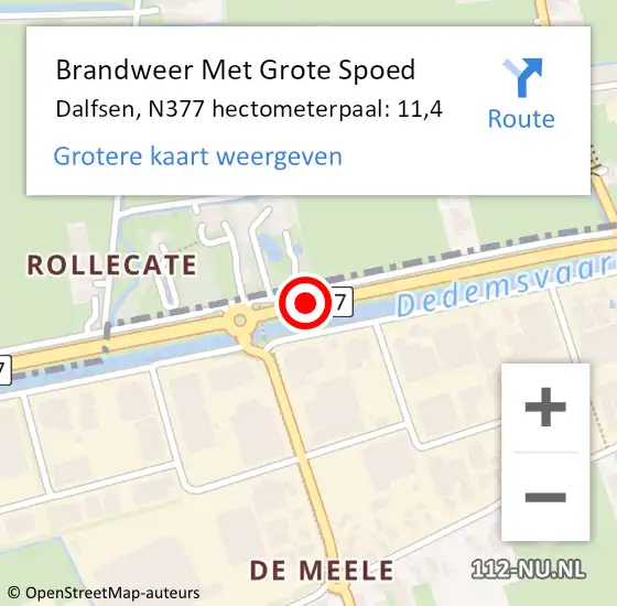 Locatie op kaart van de 112 melding: Brandweer Met Grote Spoed Naar Dalfsen, N377 hectometerpaal: 11,4 op 31 mei 2025 19:03