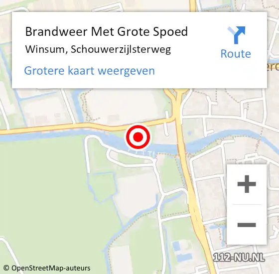 Locatie op kaart van de 112 melding: Brandweer Met Grote Spoed Naar Winsum, Schouwerzijlsterweg op 18 november 2014 22:02