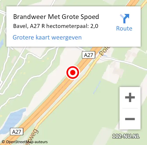 Locatie op kaart van de 112 melding: Brandweer Met Grote Spoed Naar Maartensdijk, A27 L hectometerpaal: 86,5 op 18 november 2014 22:50