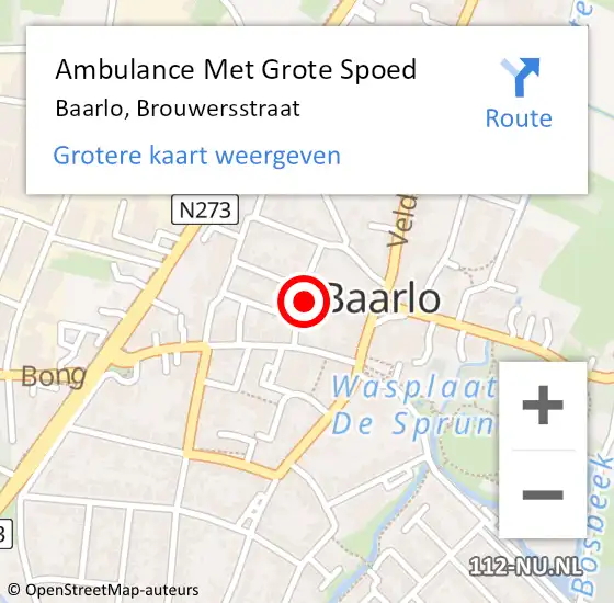 Locatie op kaart van de 112 melding: Ambulance Met Grote Spoed Naar Baarlo, Brouwersstraat op 19 november 2014 08:06