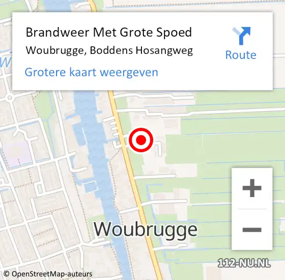 Locatie op kaart van de 112 melding: Brandweer Met Grote Spoed Naar Woubrugge, Boddens Hosangweg op 19 november 2014 09:21