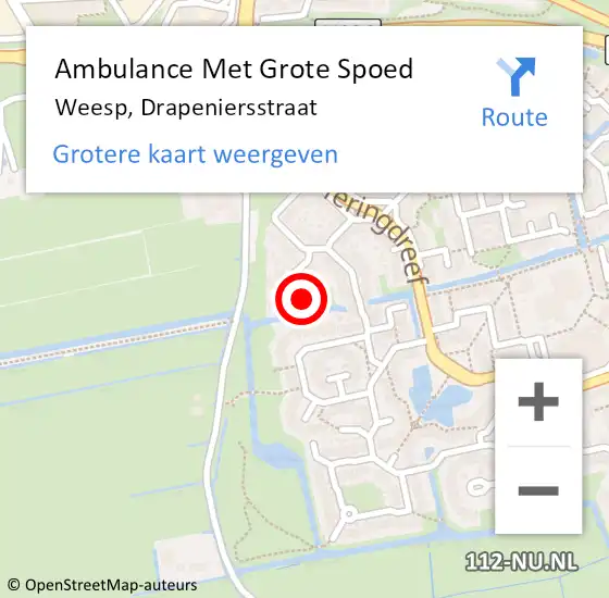 Locatie op kaart van de 112 melding: Ambulance Met Grote Spoed Naar Weesp, Drapeniersstraat op 19 november 2014 10:21