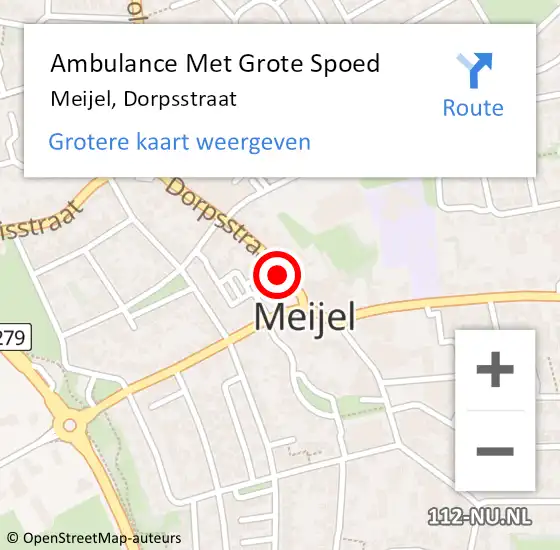 Locatie op kaart van de 112 melding: Ambulance Met Grote Spoed Naar Meijel, Dorpsstraat op 19 november 2014 11:28