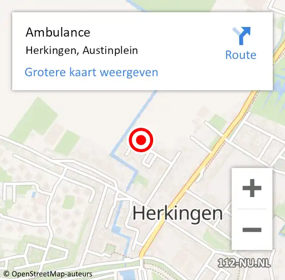 Locatie op kaart van de 112 melding: Ambulance Herkingen, Austinplein op 19 november 2014 12:23