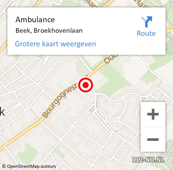 Locatie op kaart van de 112 melding: Ambulance Beek, Broekhovenlaan op 19 november 2014 13:00