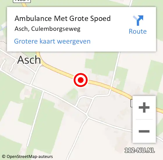 Locatie op kaart van de 112 melding: Ambulance Met Grote Spoed Naar Asch, Culemborgseweg op 19 november 2014 13:02