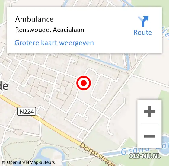 Locatie op kaart van de 112 melding: Ambulance Renswoude, Acacialaan op 19 november 2014 13:23