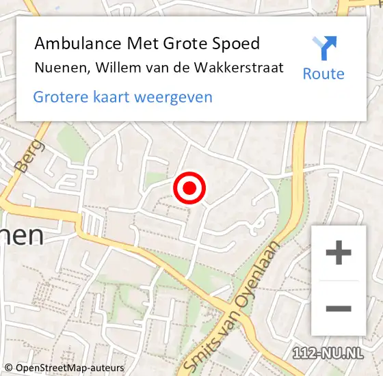 Locatie op kaart van de 112 melding: Ambulance Met Grote Spoed Naar Nuenen, Willem van de Wakkerstraat op 19 november 2014 13:33