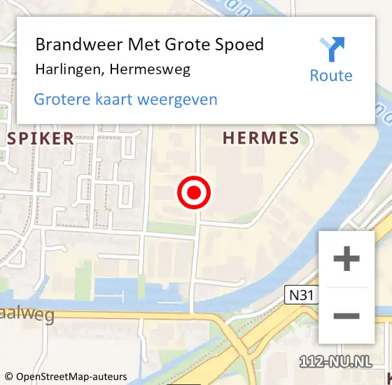 Locatie op kaart van de 112 melding: Brandweer Met Grote Spoed Naar Harlingen, Hermesweg op 19 november 2014 14:28