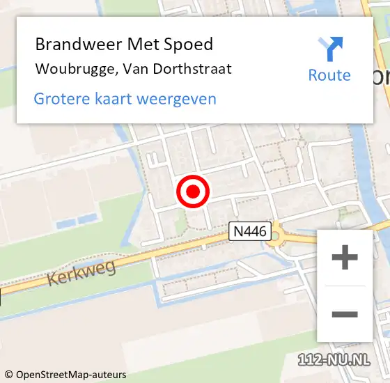 Locatie op kaart van de 112 melding: Brandweer Met Spoed Naar Woubrugge, Van Dorthstraat op 19 november 2014 15:01