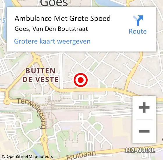 Locatie op kaart van de 112 melding: Ambulance Met Grote Spoed Naar Goes, Van Den Boutstraat op 19 november 2014 16:28