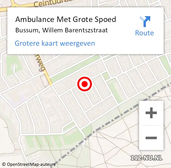 Locatie op kaart van de 112 melding: Ambulance Met Grote Spoed Naar Bussum, Willem Barentszstraat op 19 november 2014 17:21