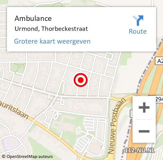 Locatie op kaart van de 112 melding: Ambulance Urmond, Thorbeckestraat op 19 november 2014 21:51