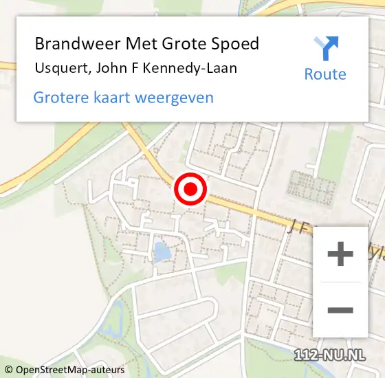 Locatie op kaart van de 112 melding: Brandweer Met Grote Spoed Naar Usquert, John F Kennedy-Laan op 20 november 2014 03:05