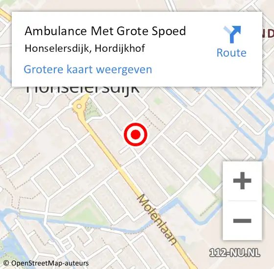 Locatie op kaart van de 112 melding: Ambulance Met Grote Spoed Naar Honselersdijk, Hordijkhof op 20 november 2014 03:47