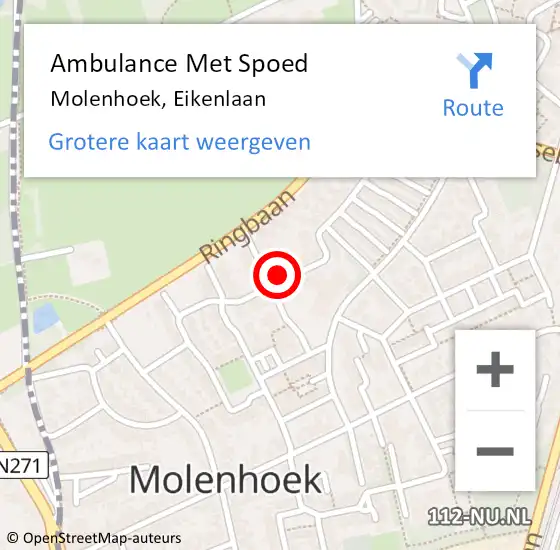 Locatie op kaart van de 112 melding: Ambulance Met Spoed Naar Molenhoek, Eikenlaan op 20 november 2014 03:52