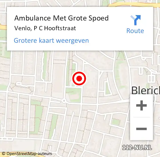 Locatie op kaart van de 112 melding: Ambulance Met Grote Spoed Naar Venlo, P C Hooftstraat op 20 november 2014 05:40