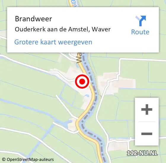 Locatie op kaart van de 112 melding: Brandweer Ouderkerk aan de Amstel, Waver op 20 november 2014 06:42