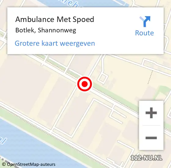 Locatie op kaart van de 112 melding: Ambulance Met Spoed Naar Botlek, Shannonweg op 20 november 2014 07:41