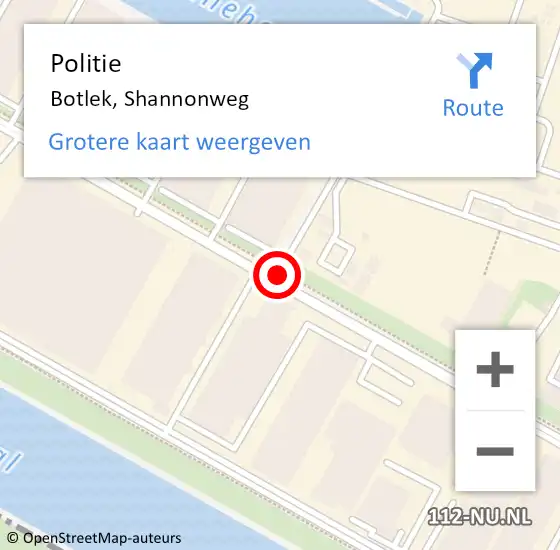 Locatie op kaart van de 112 melding: Politie Botlek, Shannonweg op 20 november 2014 07:44