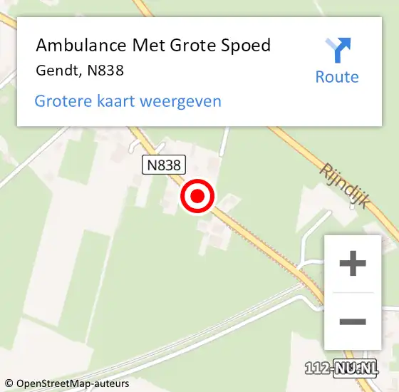 Locatie op kaart van de 112 melding: Ambulance Met Grote Spoed Naar Gendt, N838 op 20 november 2014 07:45