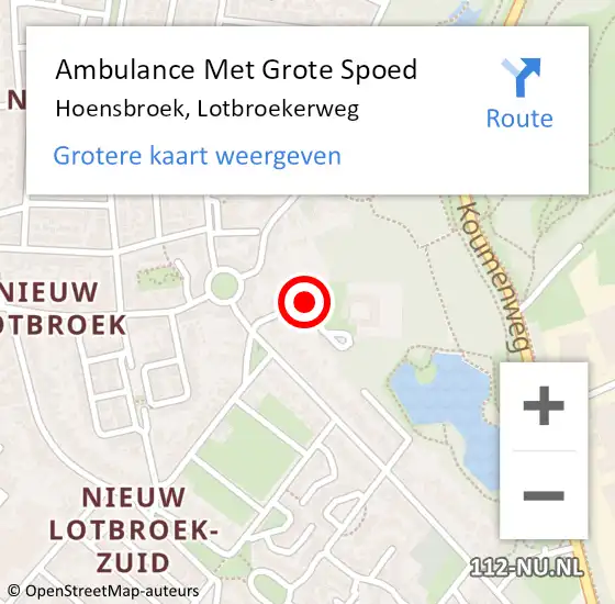 Locatie op kaart van de 112 melding: Ambulance Met Grote Spoed Naar Hoensbroek, Lotbroekerweg op 20 november 2014 07:47