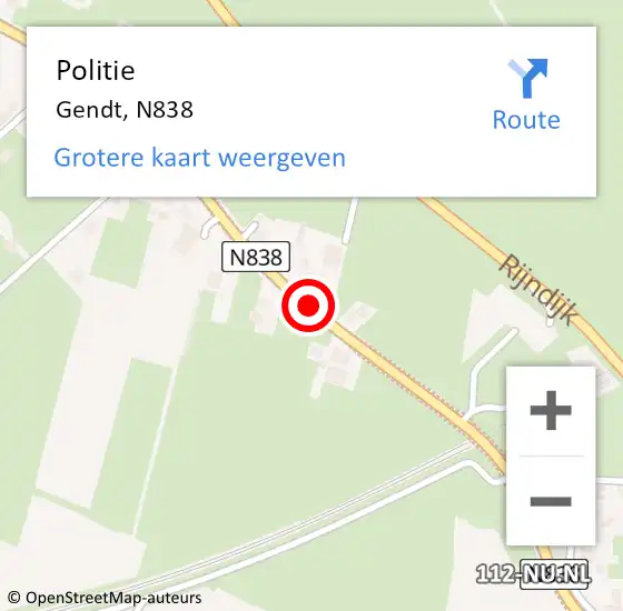 Locatie op kaart van de 112 melding: Politie Gendt, N838 op 20 november 2014 07:48