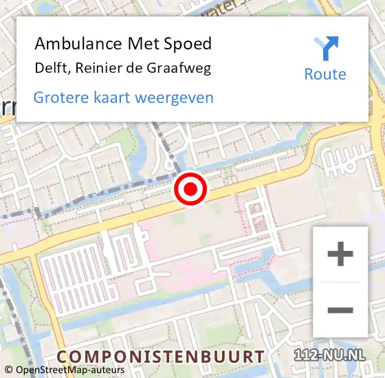 Locatie op kaart van de 112 melding: Ambulance Met Spoed Naar Delft, Reinier de Graafweg op 11 juni 2025 17:24