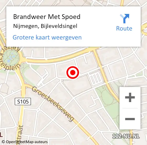 Locatie op kaart van de 112 melding: Brandweer Met Spoed Naar Nijmegen, Bijleveldsingel op 13 juni 2025 07:53