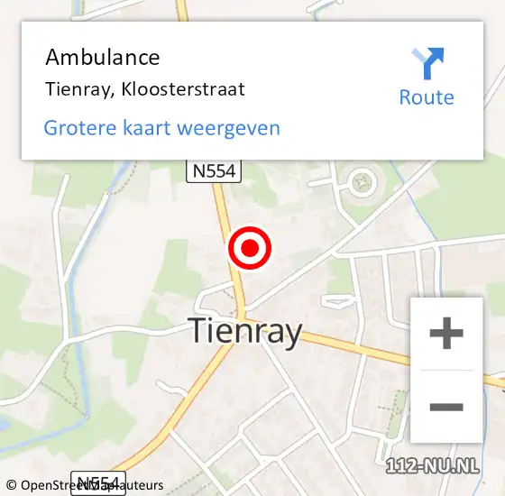 Locatie op kaart van de 112 melding: Ambulance Tienray, Kloosterstraat op 20 november 2014 10:26