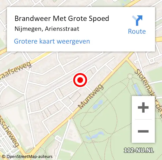 Locatie op kaart van de 112 melding: Brandweer Met Grote Spoed Naar Nijmegen, Ariensstraat op 20 november 2014 10:37