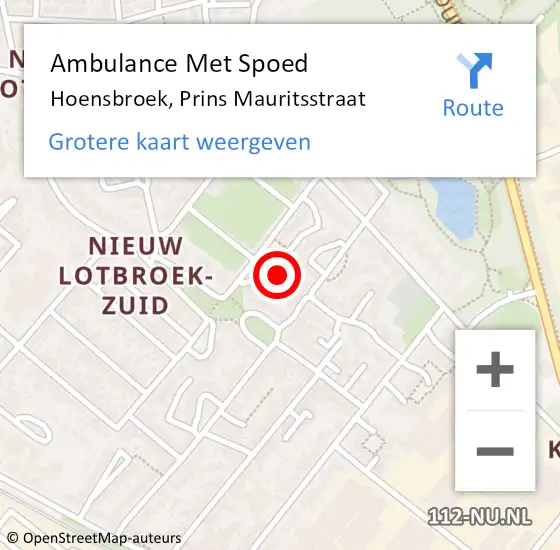 Locatie op kaart van de 112 melding: Ambulance Met Spoed Naar Hoensbroek, Prins Mauritsstraat op 20 november 2014 12:29