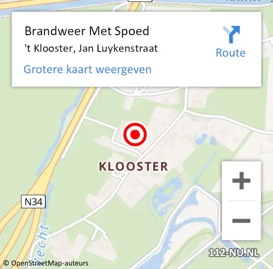 Locatie op kaart van de 112 melding: Brandweer Met Spoed Naar 't Klooster, Jan Luykenstraat op 21 oktober 2013 17:52