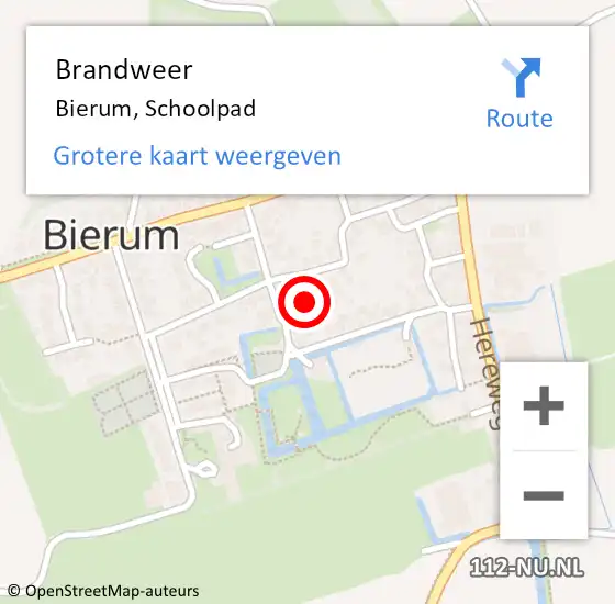 Locatie op kaart van de 112 melding: Brandweer Bierum, Schoolpad op 20 november 2014 13:10