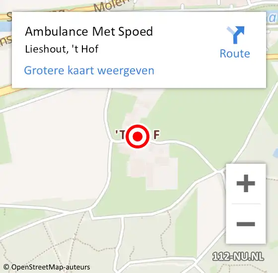 Locatie op kaart van de 112 melding: Ambulance Met Spoed Naar Lieshout, 't Hof op 20 november 2014 13:25